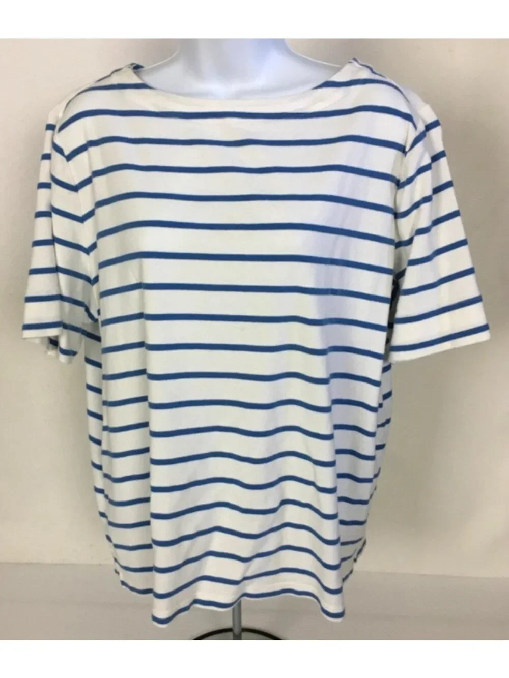 CJ Banks Top Women Size 1X White w Blue Stripes Short Sleeve T shirt Round Neck - Picture 5 of 14